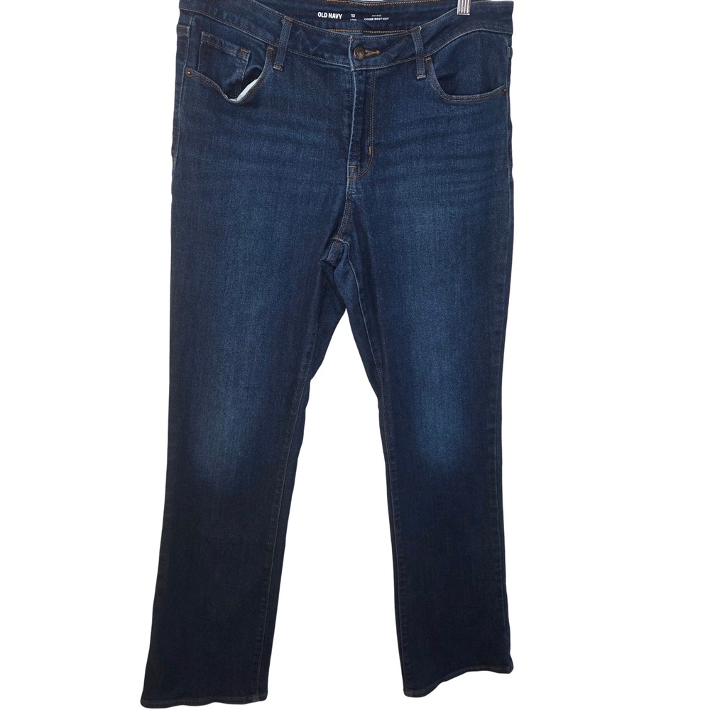 Old Navy Mid Rise Bootcut Jeans Dark‎ Wash Stretch Denim Classic Fit 12 Long